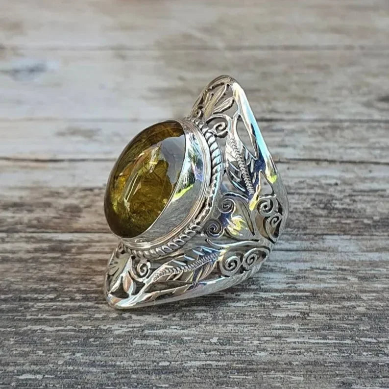 Cross-Border Hot Selling Alloy Ring Classic Respected Gem Bi-Color Art Carving Unisex Premium Quality Jewelry Accessory