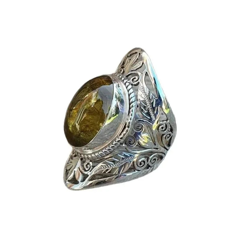 Cross-Border Hot Selling Alloy Ring Classic Respected Gem Bi-Color Art Carving Unisex Premium Quality Jewelry Accessory