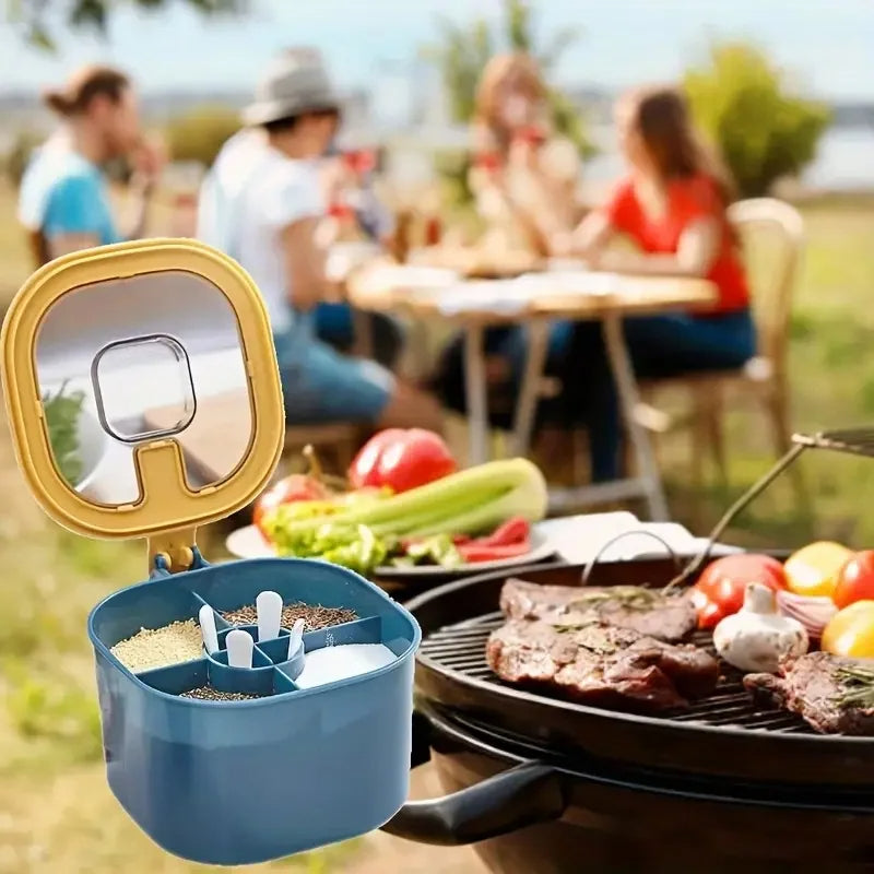 A 4-In-1 Large Capacity Seasoning Box with a Lid And Spoons Comes with Four Spoons for in The Home Kitchen for Salt Containers